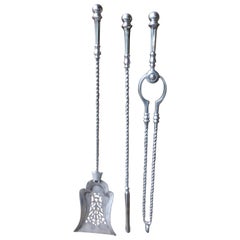 19th Century Polished Steel Fire Tool Set, Fireplace Tools