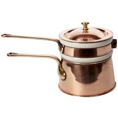 Copper and Brass Double Boiler with White Ceramic Sauce Pot
