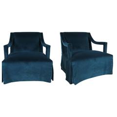 Pair of Open-Arm Skirted Lounge Chairs