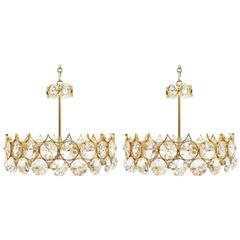 Pair of Gilt Palwa Brass and Glass Chandeliers