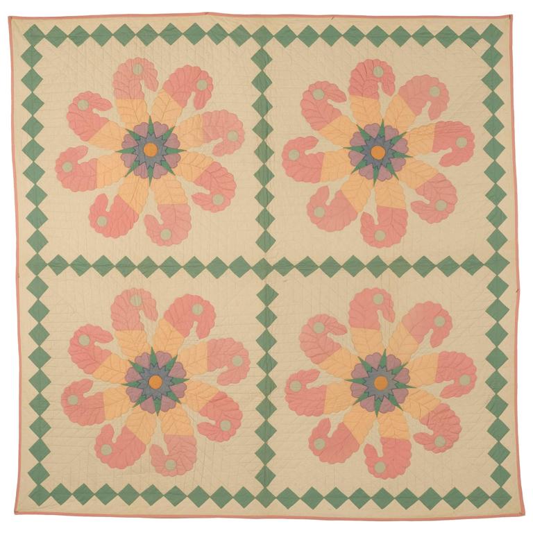 "Princess Feather" Antique Quilt For Sale at 1stdibs