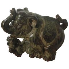 Royal Copenhagen Knud Kyhn Stoneware Figurine of an Elephant and Lion 