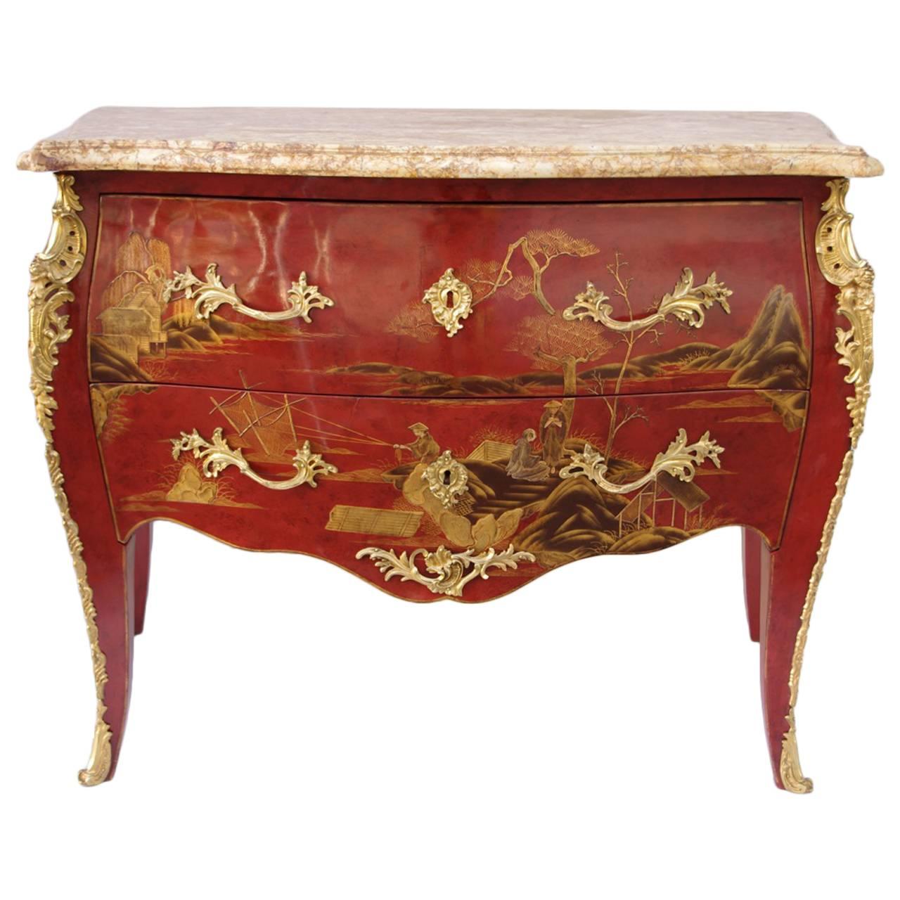 Sauteuse commode with Chinese decor, Louis XV style, circa 1950