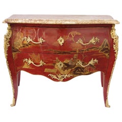 Vintage Sauteuse commode with Chinese decor, Louis XV style, circa 1950