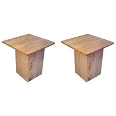 1970s Pair of Italian Marble Square End Tables on Pedestal Bases