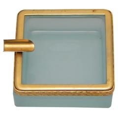 Antique 1910 Fine Quality Opaline Glass Brass-Mounted Ash Tray