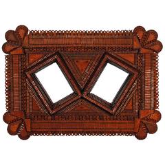 Tramp Art Double Portrait Frame with Floral Corners