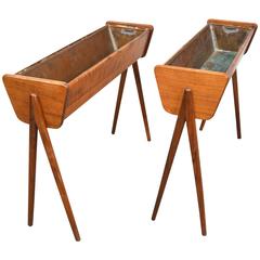 Pair of Danish Modern Teak and Copper Planters Jardinieres