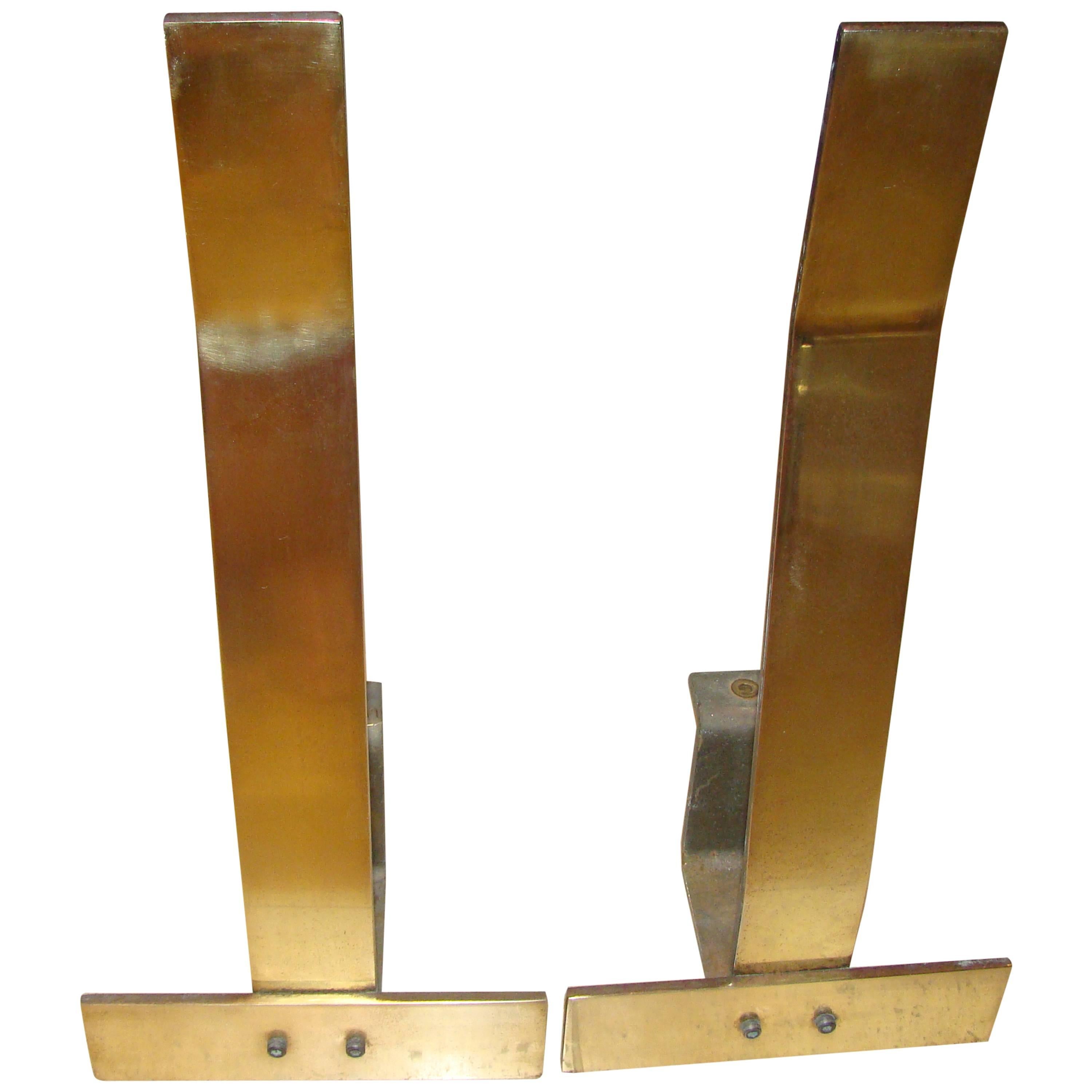 Pair of Sculptural Brass Andirons by Danny Alessandro