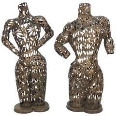 Pair of Brutalist Metal Torso Sculptures
