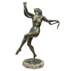 French Art Deco Figure of a Nude Dancer, Artist Signed