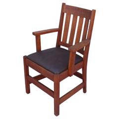 Oak Arts and Crafts Mission Side Chair with New Leather Seat, circa 1910