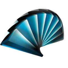 "Blue Fan" Glass Sculpture by Laszlo Lukacsi