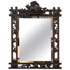 Original Hand-Carved Black Forest Mirror, Late 19th Century