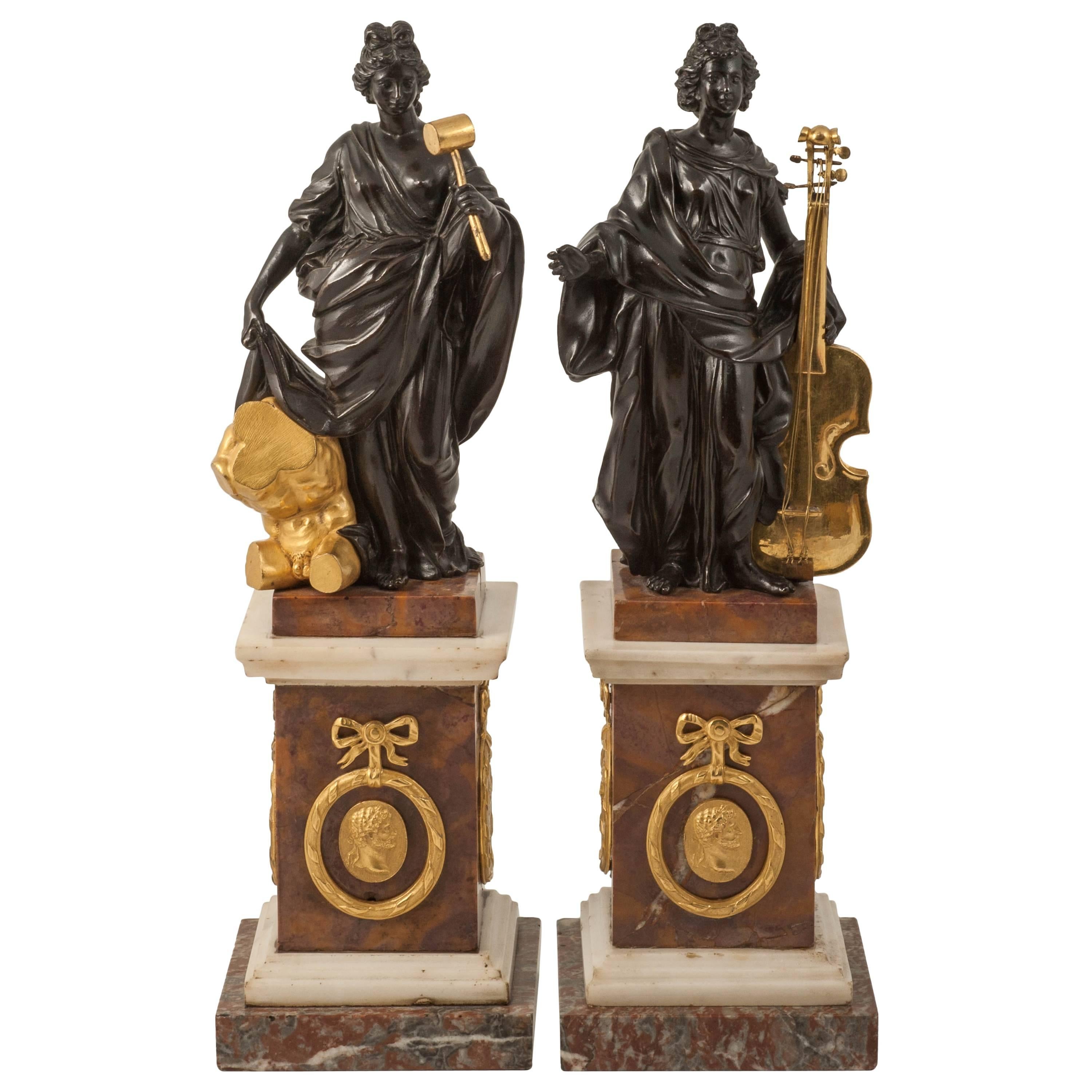Rare Pair of Allegorical Bronze Figures Attributed to Valadier, Rome, circa 1780 For Sale
