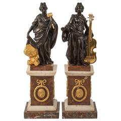 Antique Rare Pair of Allegorical Bronze Figures Attributed to Valadier, Rome, circa 1780