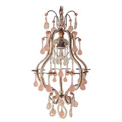 French Fogged Pink Drops Beaded Chandelier