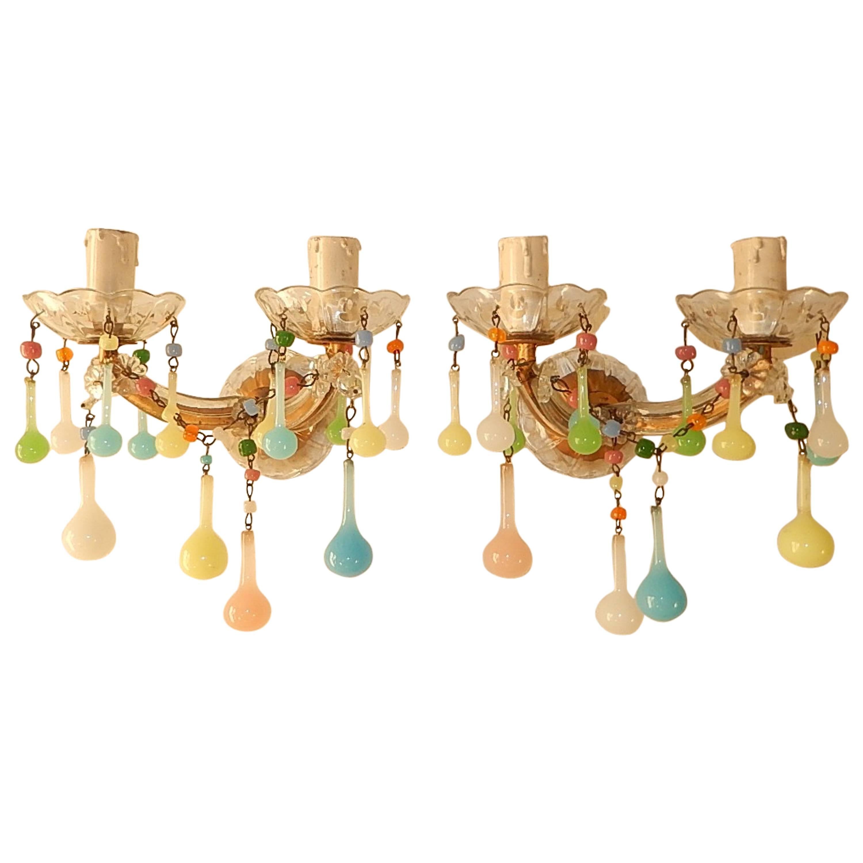 French Multi-Colored Opaline Pastel Sconces