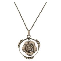 Antique Georg Jensen Sterling Silver Flower Pendant Necklace