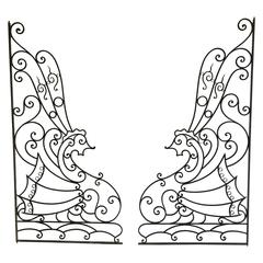 Pair of Art Deco Wrought Iron Seahorse Gates