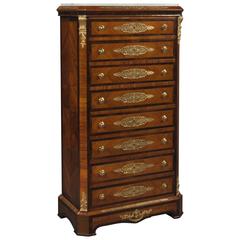 French Kingwood Secretaire Cabinet with Marble Top and Eight Drawers 3