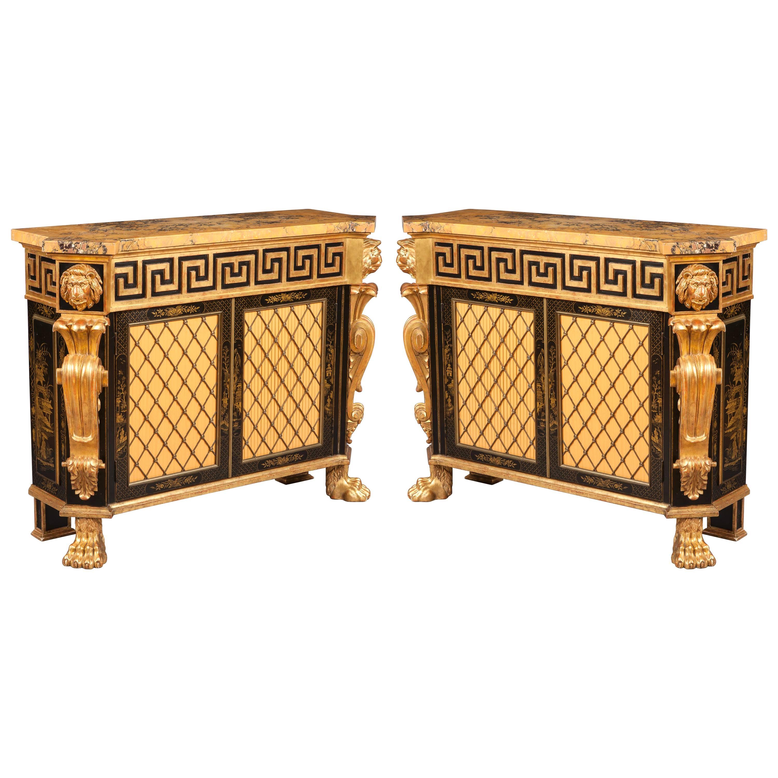 Pair of Highly Decorative Antique Cabinets in the Regency Manner