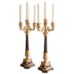 Pair of Gilt and Patinated Bronze Four-Arm Candelabra