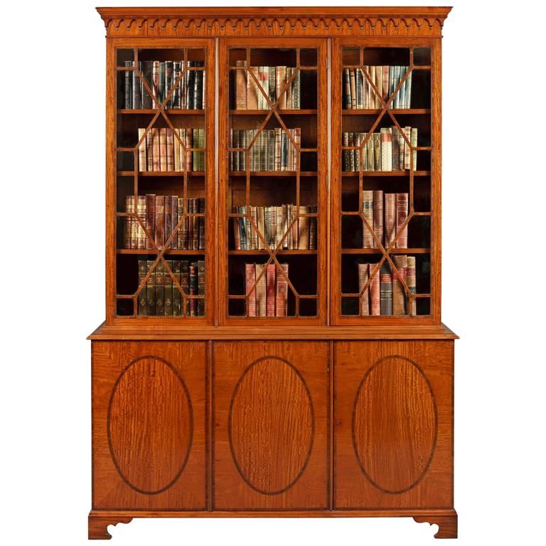 Antique English Satinwood Library Bookcase in the Hepplewhite Manner at