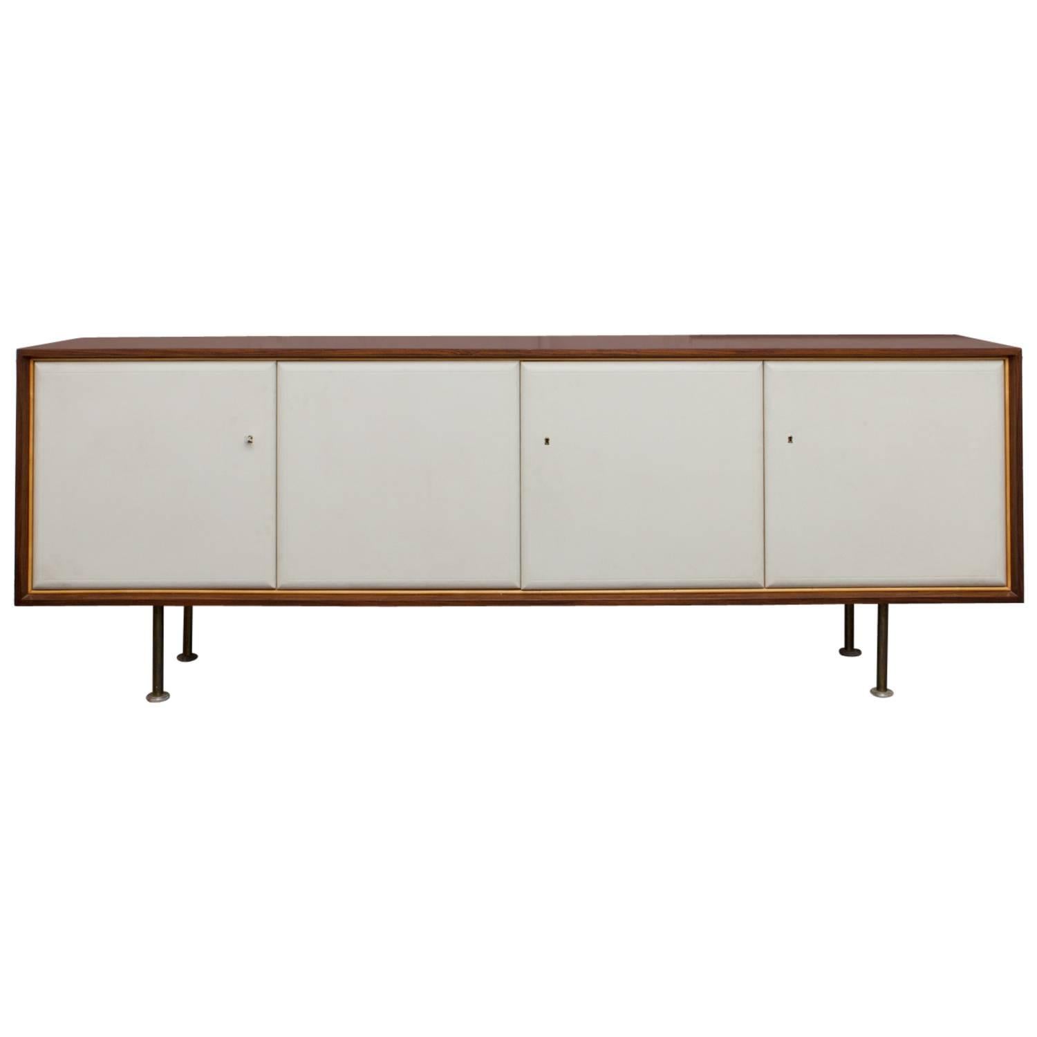 Rosewood and Tooled Leather Credenza by Otto Schulz