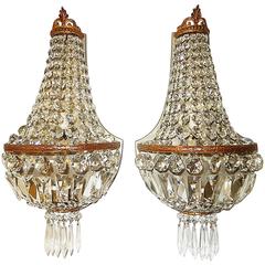 French Huge Empire Crystal Bronze Sconces 