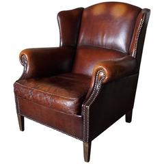 Vintage Leather Wing Chair or Club Chair, 1950s