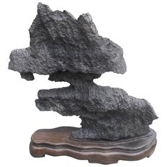 Vintage Attractive Natural Viewing Stone Scholar Rock Sculpture with Custom Display Base