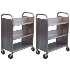 1 Of 2 Vintage Metal Bookcases on Wheels