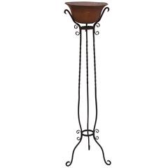 1920s Simple Iron Plant Stand with Tripod Base