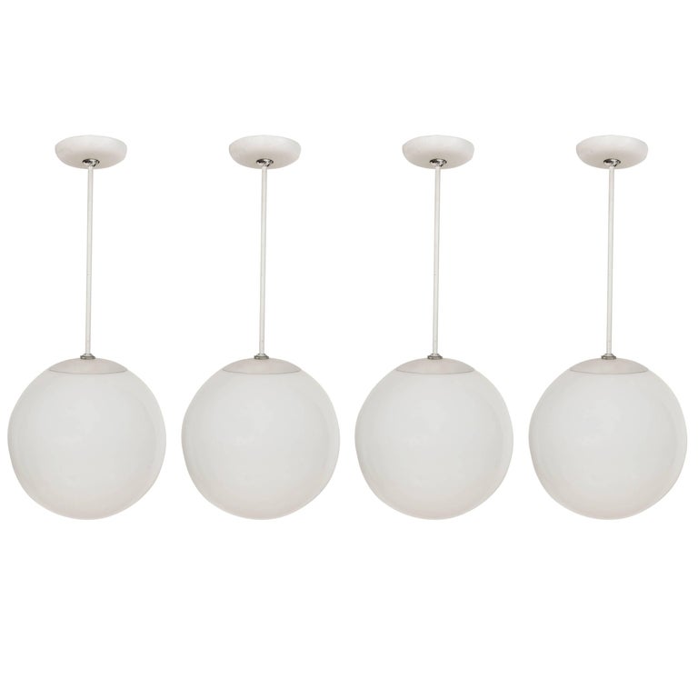 1960s Glass Globe Pendants Lamps, White Glass Globe Light Fixture