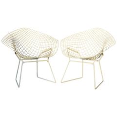 Pair of White Bertoia Diamond Chairs for Knoll