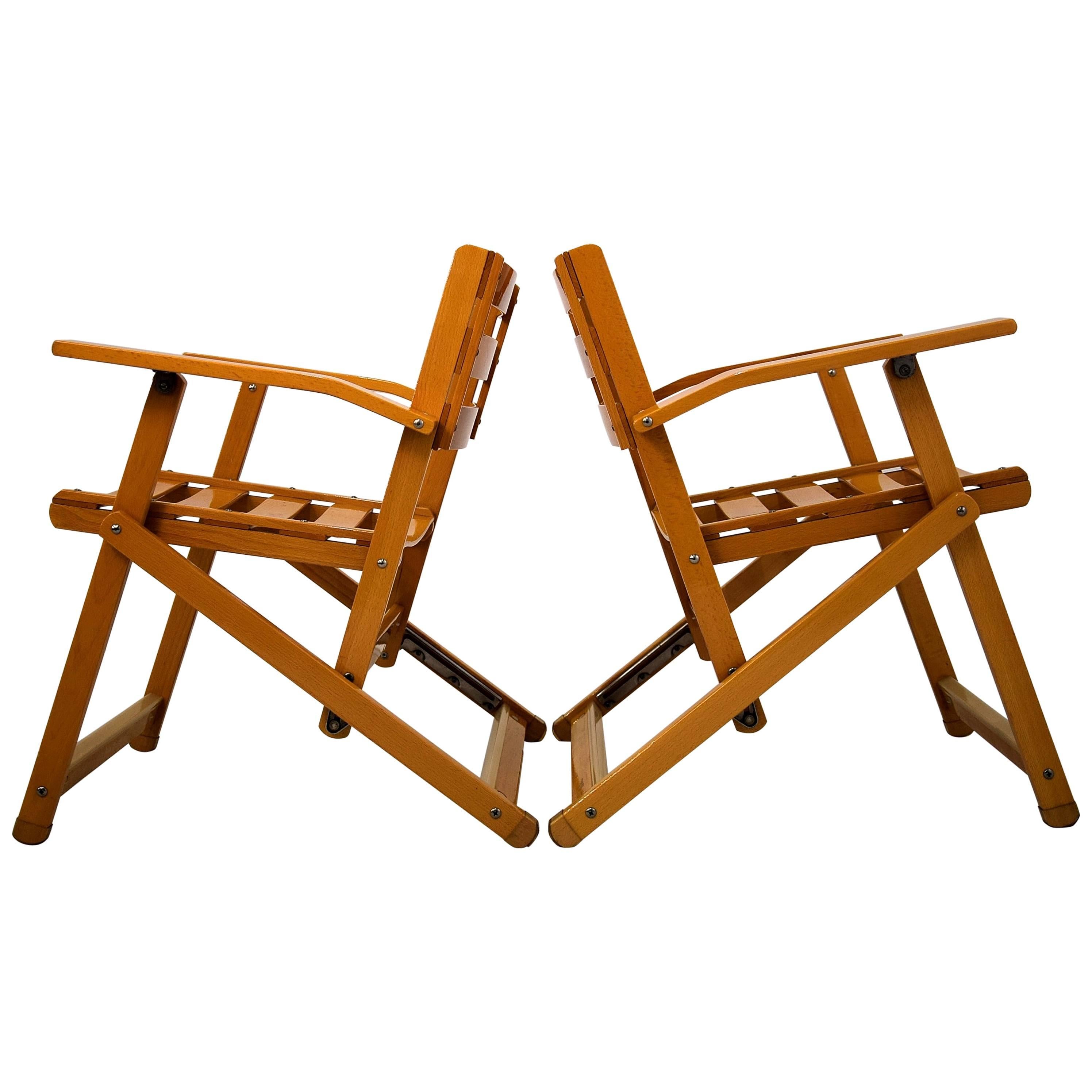 Late 1970s New Old Stock Foldable Deck Chairs Attributed to Ico Parisi For Sale