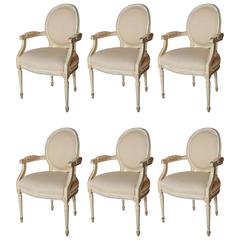 Set of Six Painted Louis XVI-Style Dining Arm Chairs 7