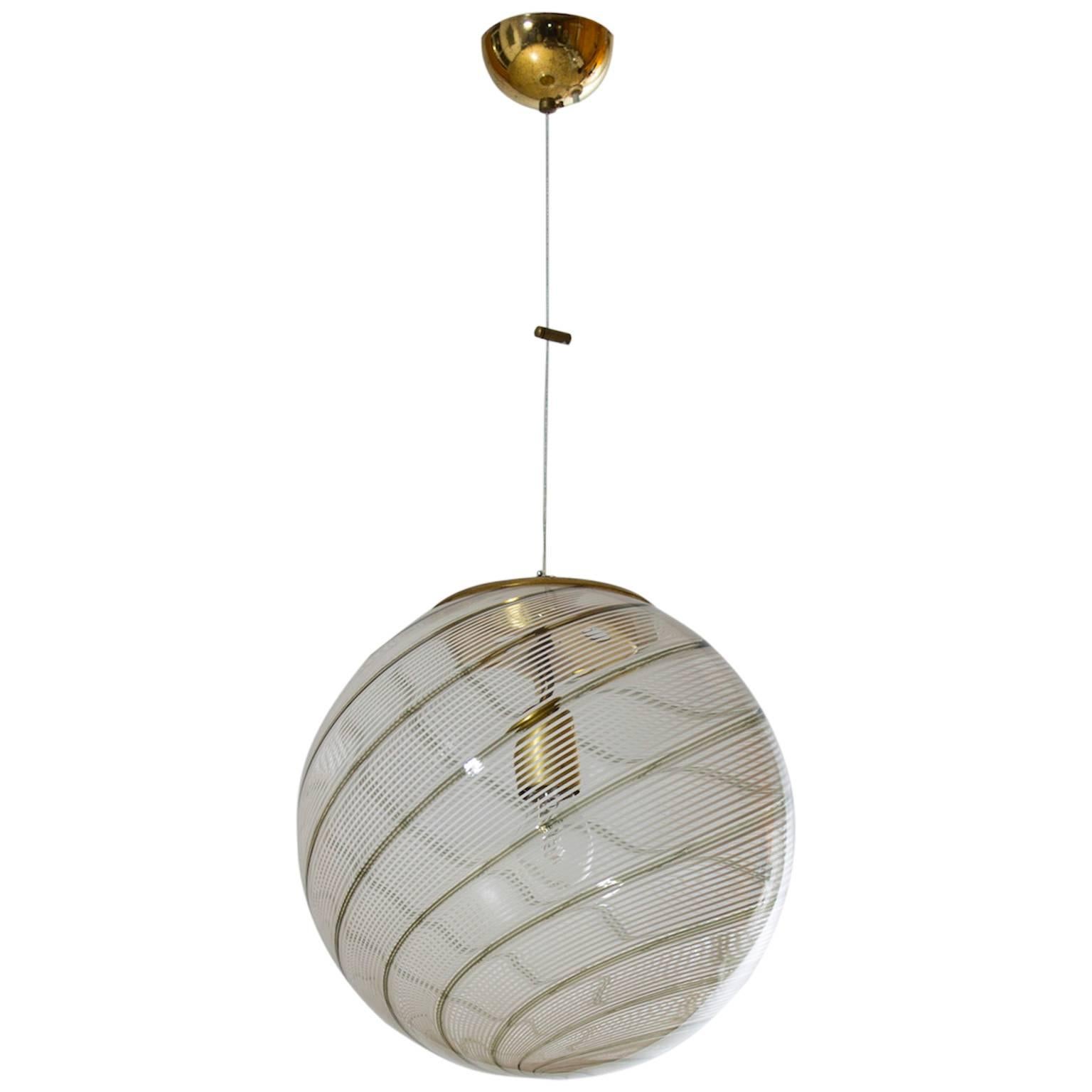 Vintage Murano Fixture: Clear Glass Sphere with Accented Stripes 1960s Italy For Sale