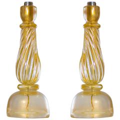 Pair of Italian Murano Table Lamps, Attributed to Seguso, circa 1960s 8