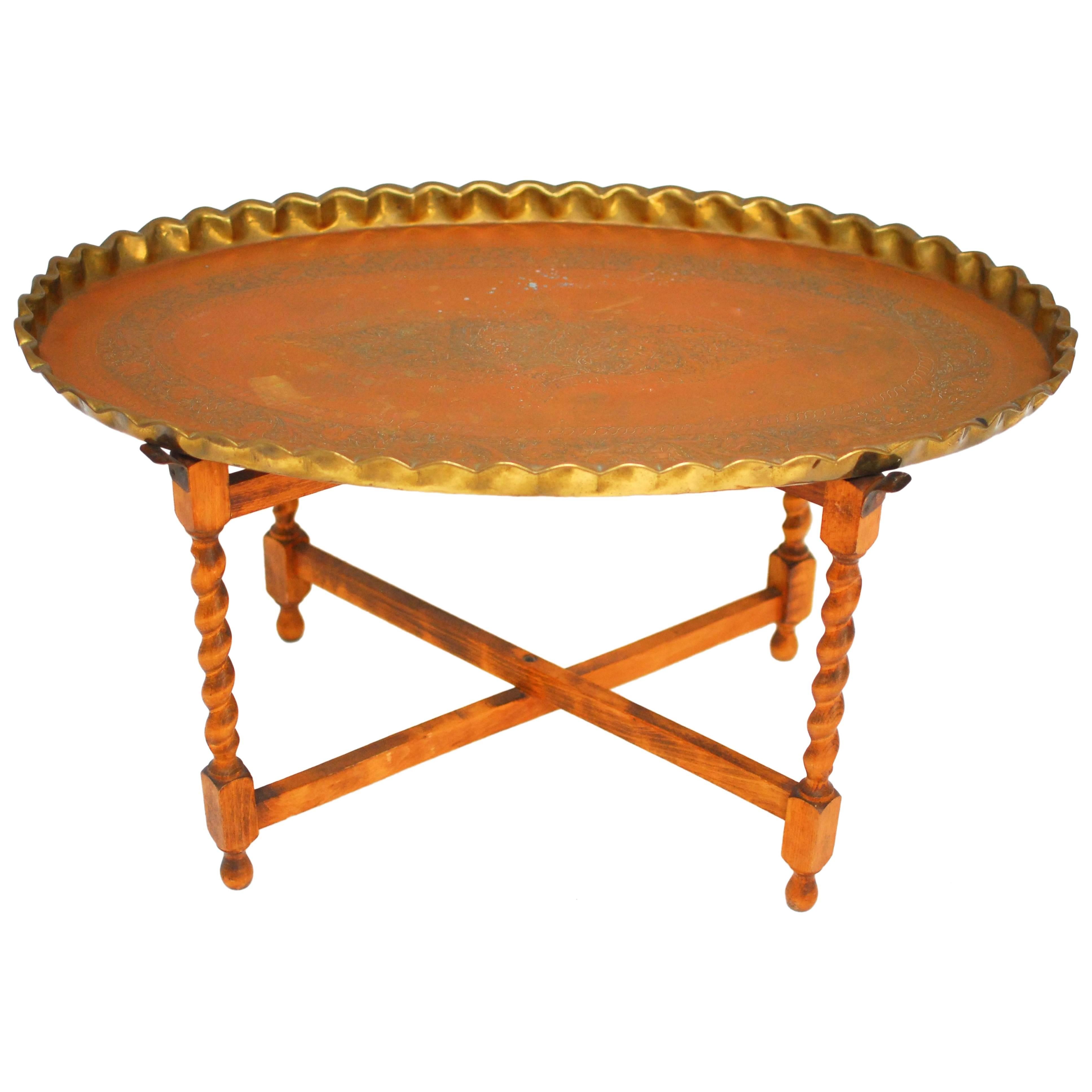 Oval Moroccan Brass Tray Table