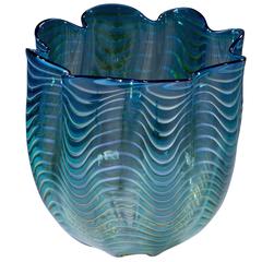 Dale Chihuly Blown Glass Teal Blue-Green Persian Seaform Basket Vase