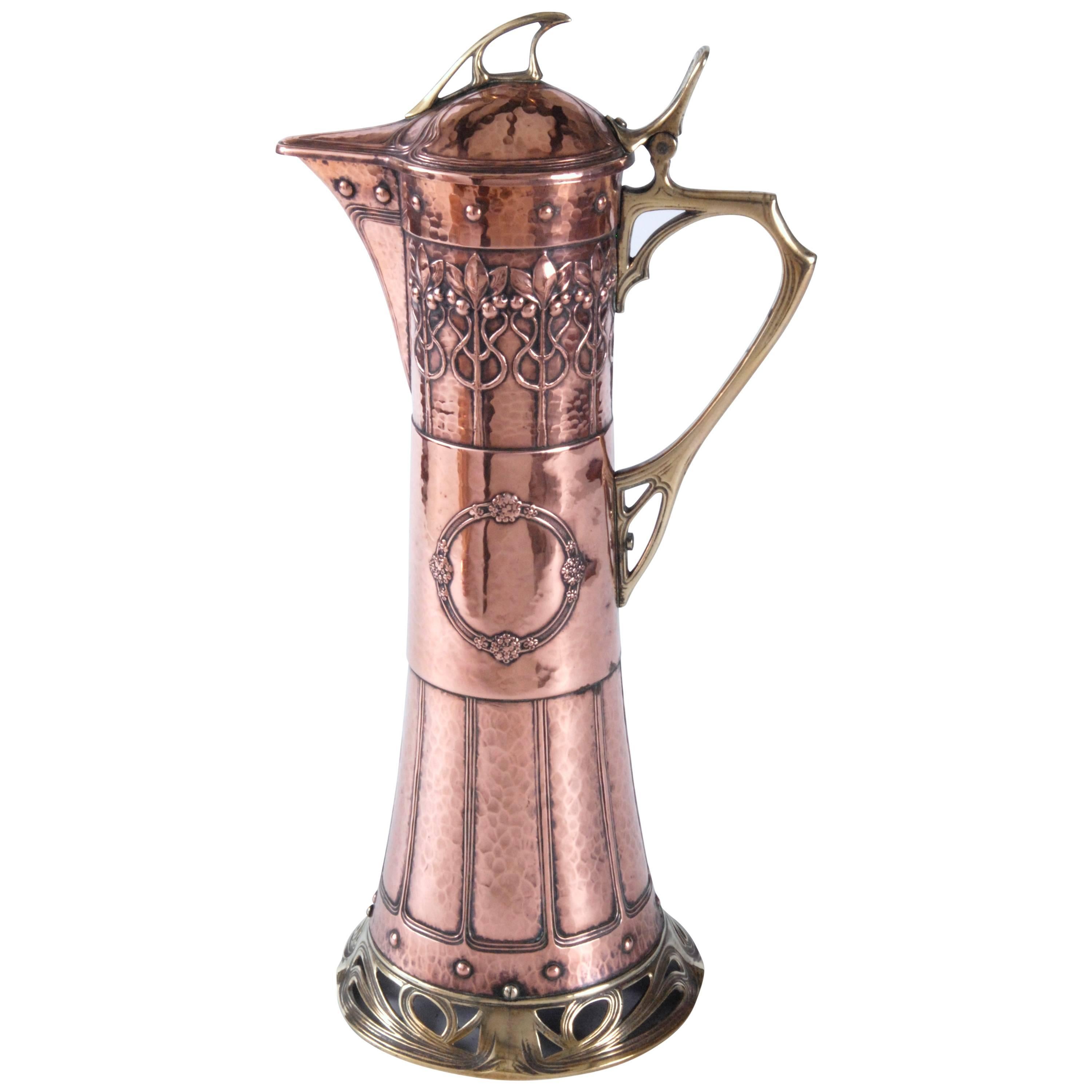 WMF Copper and Brass Wine Jug, circa 1900 Germany