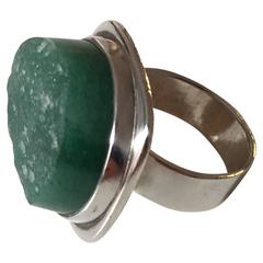 Bent Knudsen Danish Sterling Silver Ring Ornamented with a Green Stone