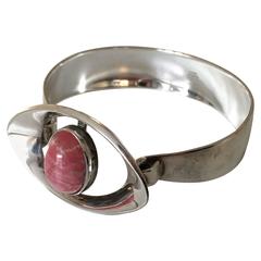 N.E. From Danish Sterling Silver Bracelet with Pink Apricot Agate