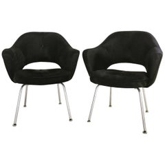 Eero Saarinen for Knoll Executive Armchairs in Black Brazilian Cowhide