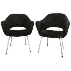  Eero Saarinen for Knoll Executive Armchairs in Black Brazilian Cowhide