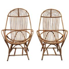Pair of French Antique Rattan Armchairs 