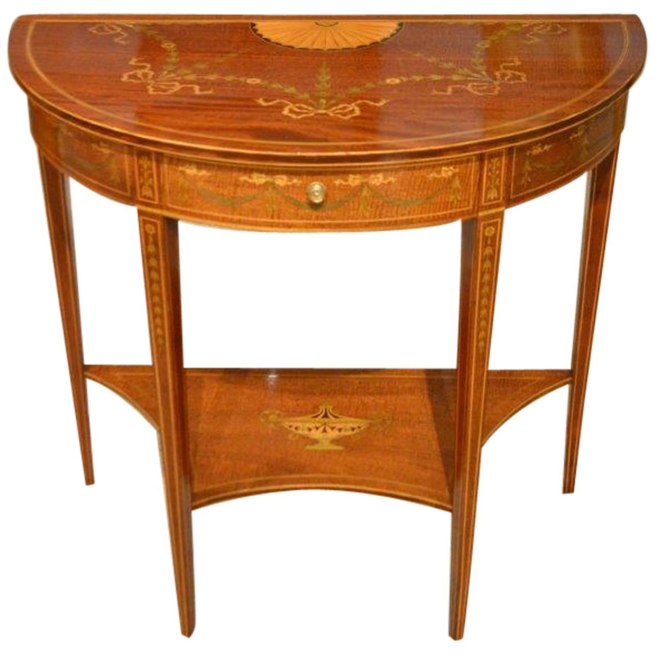 Mahogany Inlaid Edwardian Period Demilune Side Table at 1stDibs