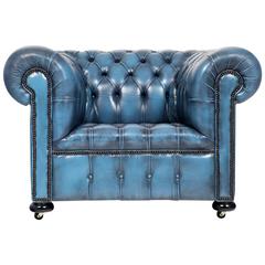 Vintage Steel Blue Leather Chesterfield Club Chair